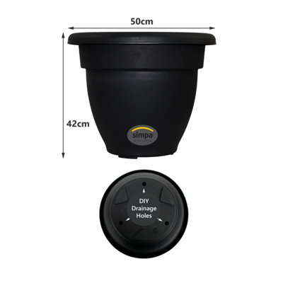 simpa 2PC Black Round Winchester Plastic Garden Planters 50cm (Dia). - 5