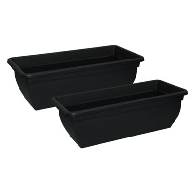 simpa 2PC Black Trough Plastic Planters 46cm.