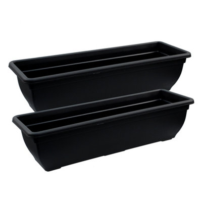 Simpa 2PC Black Trough Plastic Planters 60cm. | DIY At B&Q