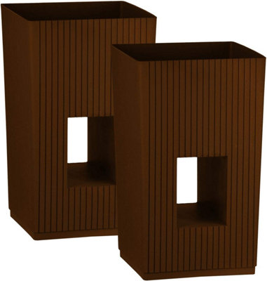 simpa 2PC Brown Cubic Modern Plastic Planter.