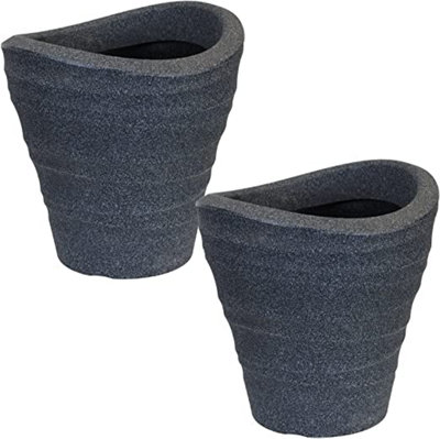 simpa 2PC Chrysalis Black Granite Effect Plastic Planters.