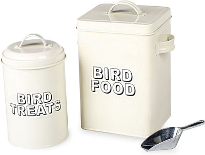 simpa 2PC Cream Bird Food & Bird Treat Storage Tins with Serving Scoop