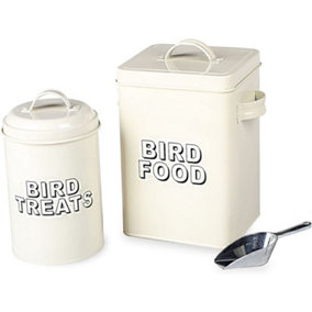 simpa 2PC Cream Bird Food & Bird Treat Storage Tins with Serving Scoop