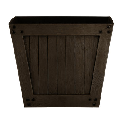 simpa 2PC Dark Brown Slatted Wood Style Plastic Planters 31cm (Dia) - 3