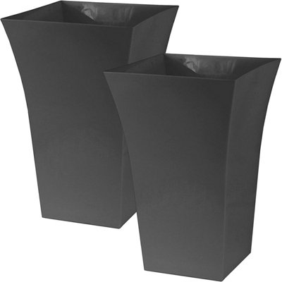 simpa 2PC Dark Grey Large Milano Plastic Gloss Planters.