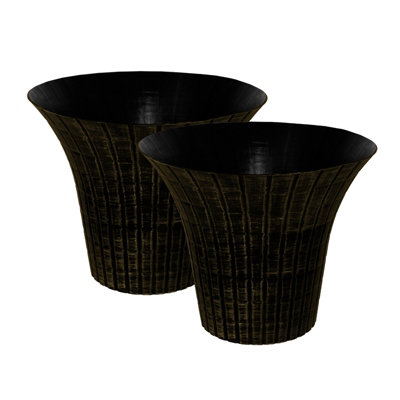 simpa 2PC Distressed Metallic Gold Elegance Flared Plastic Planters.