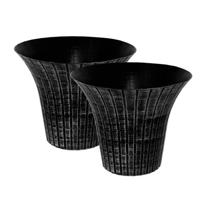 simpa 2PC Distressed Metallic Silver Elegance Flared Plastic Planters.