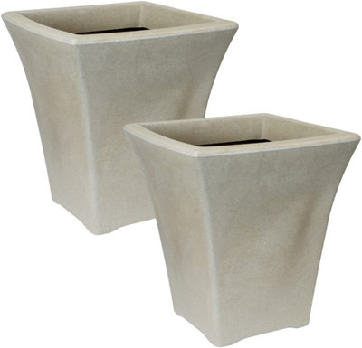 simpa 2PC Flared Cream Sandstone Plastic Planters.