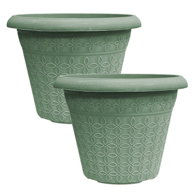 simpa 2PC Green Geometric Petals Plastic Plant Pots 34cm (Dia)