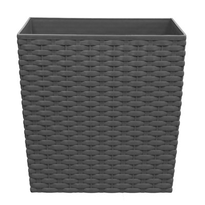 simpa 2PC Grey 7L Cubie Rattan Plastic Planters - 19cm (H) x 19cm (W) x 19cm (D)