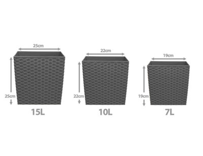 simpa 2PC Grey 7L Cubie Rattan Plastic Planters - 19cm (H) x 19cm (W) x 19cm (D)
