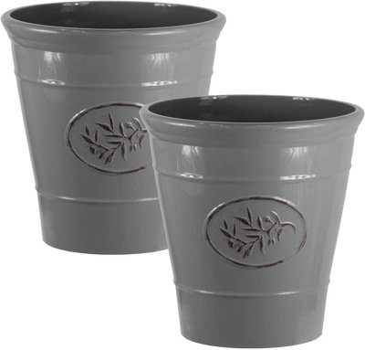 simpa 2PC Grey Country Style Gloss Plastic Planter 23cm (Dia).