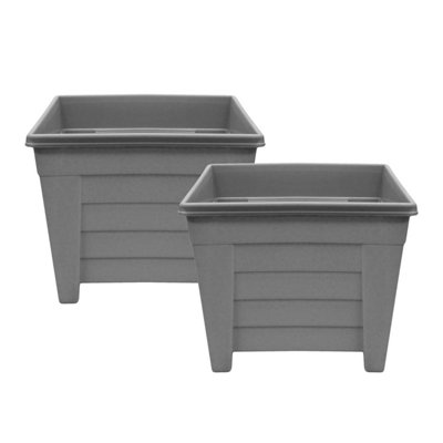 simpa 2PC Grey Grosvenor Square Plastic Planters 38cm (Dia)