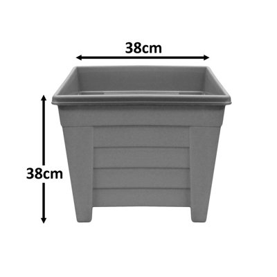 simpa 2PC Grey Grosvenor Square Plastic Planters 38cm (Dia)