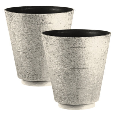 simpa 2PC Hudson Beige Textured Effect Plastic Planters 38cm (Dia).