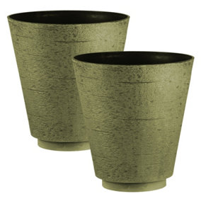 simpa 2PC Hudson Grey/Green Textured Effect Plastic Planters 33cm (Dia).