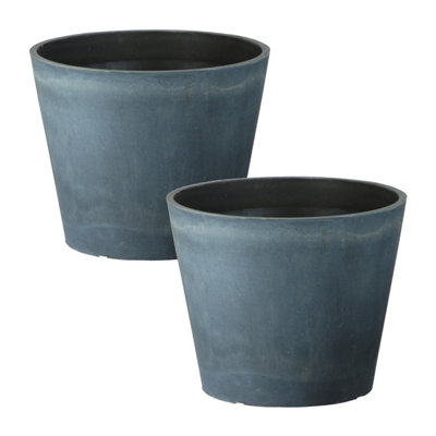 simpa 2PC Masonry Concrete Style Round Plastic Planters 41cm (Dia)