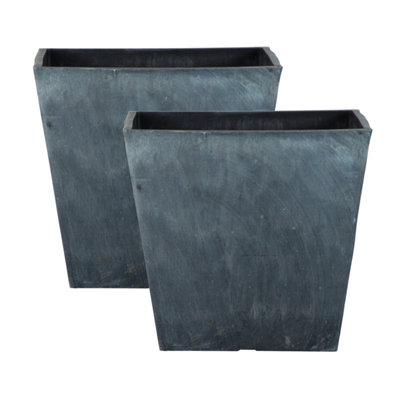 simpa 2PC Masonry Concrete Style Square Plastic Planters 31cm (Dia)