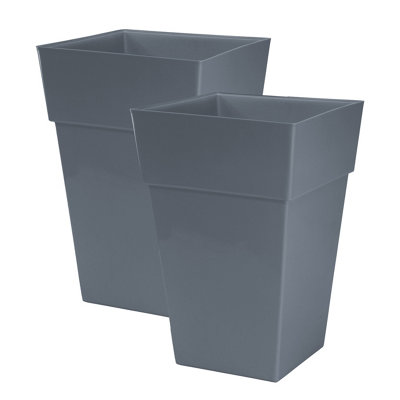 simpa 2PC Moda Milano 28L Slate Grey Plastic Planters.