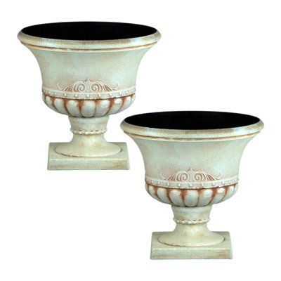 simpa 2PC Pompeii Beige Short Plastic Urn Planter & Base 41.5cm (Dia).