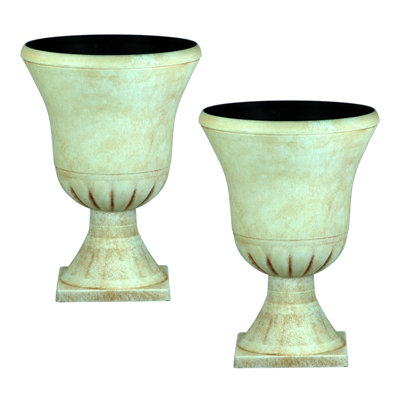 simpa 2PC Pompeii Beige Tall Plastic Urn Planter & Base 40cm (Dia).