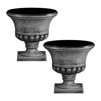 simpa 2PC Pompeii Dark Grey Short Plastic Urn Planter & Base 41.5cm (Dia).