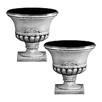 simpa 2PC Pompeii Grey Short Plastic Urn Planter & Base 41.5cm (Dia).