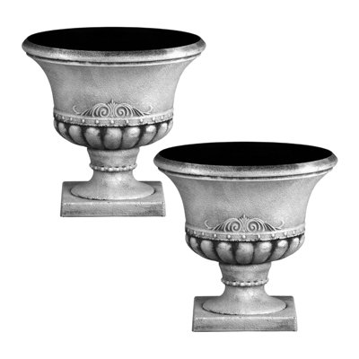 simpa 2PC Pompeii Grey Short Plastic Urn Planter & Base 41.5cm (Dia).