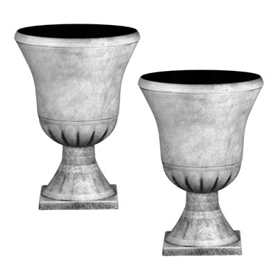 simpa 2PC Pompeii Grey Tall Plastic Urn Planter & Base 40cm (Dia).