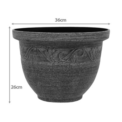 simpa 2PC Rustic Grey Kingscliffe Plastic Planters 36cm (Dia)