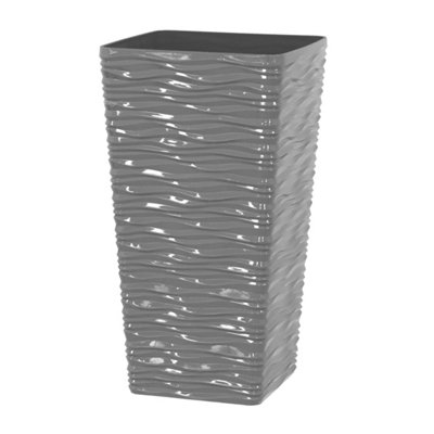 simpa 2PC Silver Panache Wave Tall Gloss Plastic Planters 29cm (Dia)