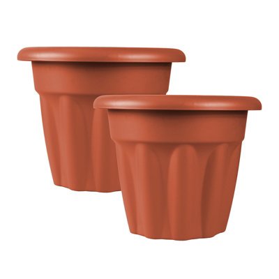 simpa 2PC Terracotta Brown Vista Round Plastic Planters 25cm (Dia)