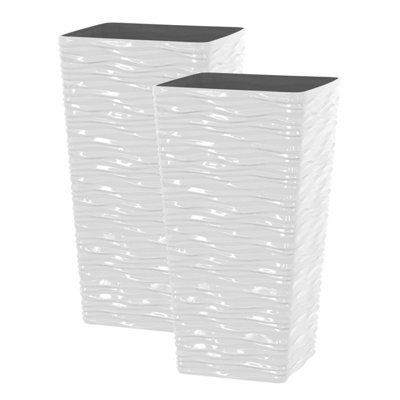 simpa 2PC White Panache Wave Tall Gloss Plastic Planters 29cm (Dia)