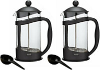 simpa 3 Cup Black Plastic Cafetiere Coffee Maker French Press Pot - Set of 2