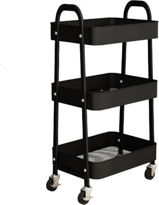 simpa 3 Tier Metal Multipurpose Wheeled Storage Cart - BLACK