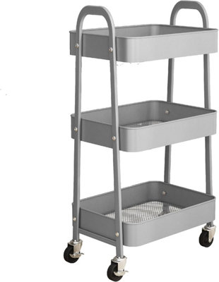 simpa 3 Tier Metal Multipurpose Wheeled Storage Cart - GREY