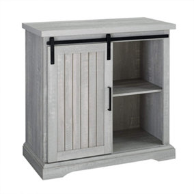 simpa 32" Stone Grey Sliding Grooved Door Accent Console Unit