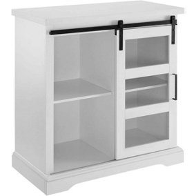 simpa 32" White Sliding Glass Door Accent Console Unit Storage Cabinet