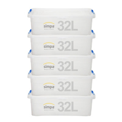 simpa 32L Clik 'n' Store Plastic Storage Boxes - Set of 5