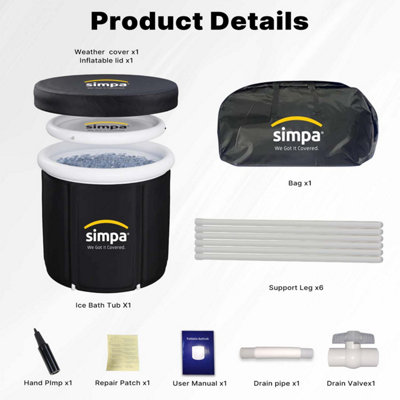 simpa 330L Ice Bath Cold Water Therapy Pod with Lid - BLACK & WHITE