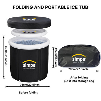 simpa 330L Ice Bath Cold Water Therapy Pod with Lid - BLACK & WHITE