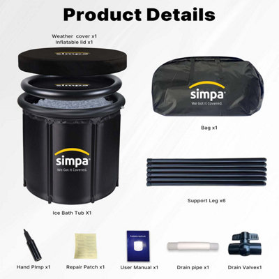 simpa 330L Ice Bath Cold Water Therapy Pod with Lid - BLACK