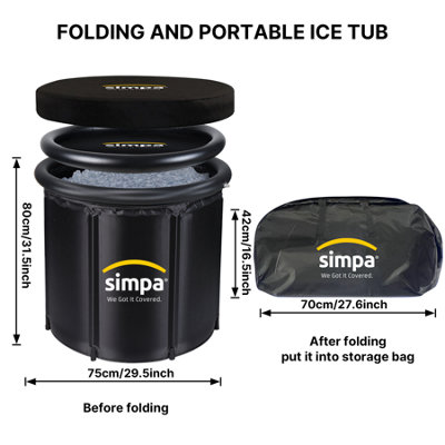 simpa 330L Ice Bath Cold Water Therapy Pod with Lid - BLACK