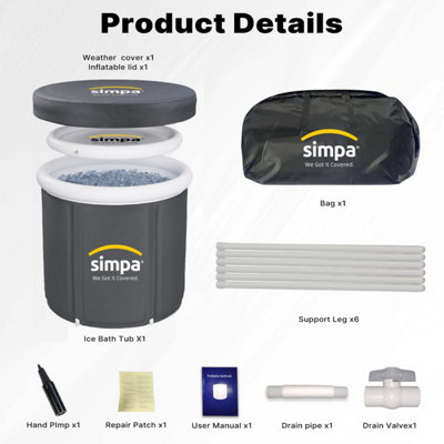 simpa 330L Ice Bath Cold Water Therapy Pod with Lid - GREY