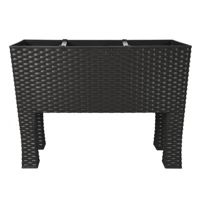 simpa 33L Black Rectangular Plastic Rattan Trough Planter.