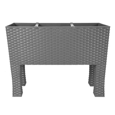 simpa 33L Grey Rectangular Plastic Rattan Trough Planter.
