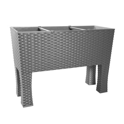 simpa 33L Grey Rectangular Plastic Rattan Trough Planter.