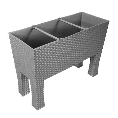 simpa 33L Grey Rectangular Plastic Rattan Trough Planter. - 4