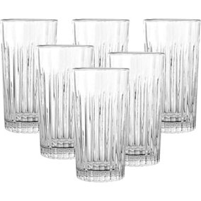 simpa 350ml Pleated Embossed Highball Drinking Glasses, Set of 6