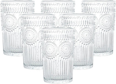 simpa 380ml Vintage Embossed Highball Drinking Glasses, Set of 6